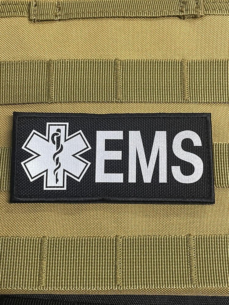 EMS Patch Reflective EMT Paramedic First Responder Medic Fire Hook Loop Black