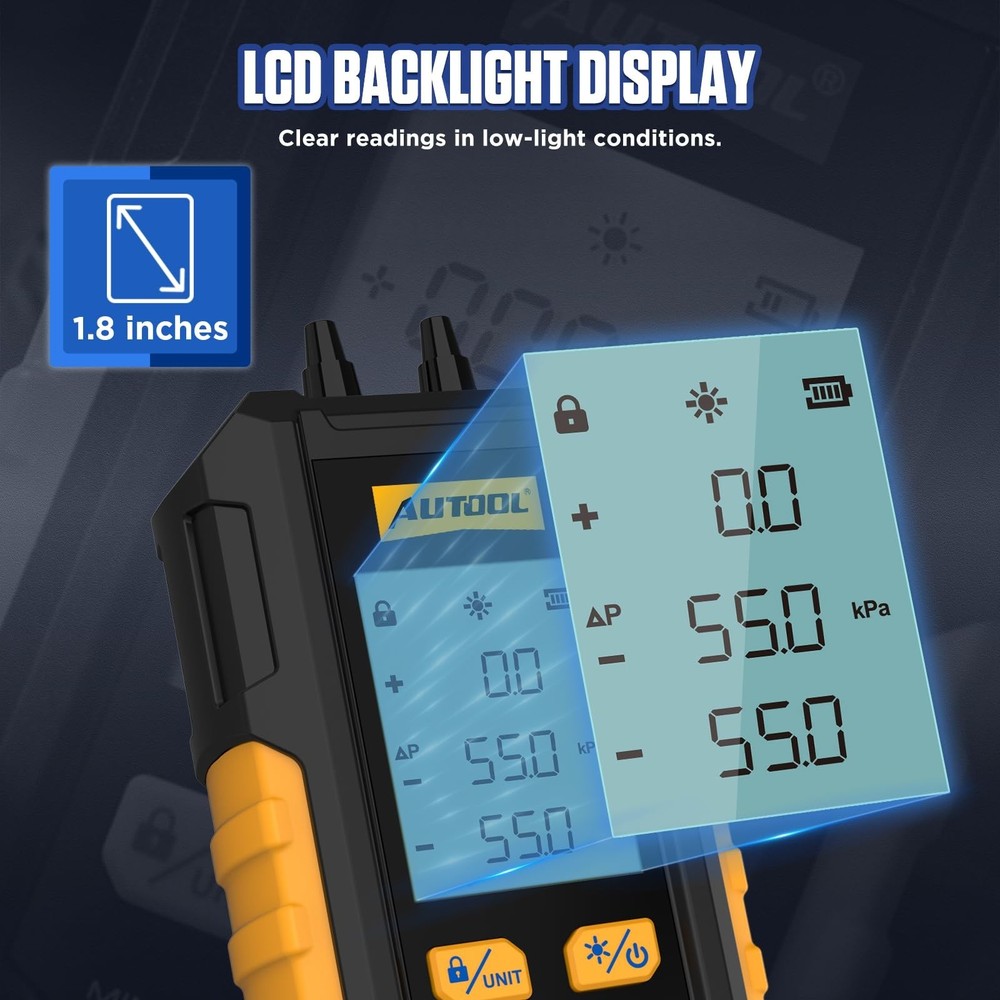 AUTOOL Manometer Gas Pressure Tester, Digital Manometer HVAC, 6 Units Differe...