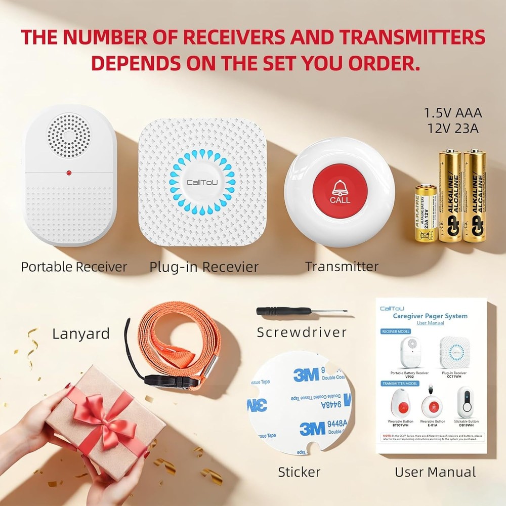 Wireless Caregiver Pager Waterproof Call Button Vibration Call Bell for Elder...
