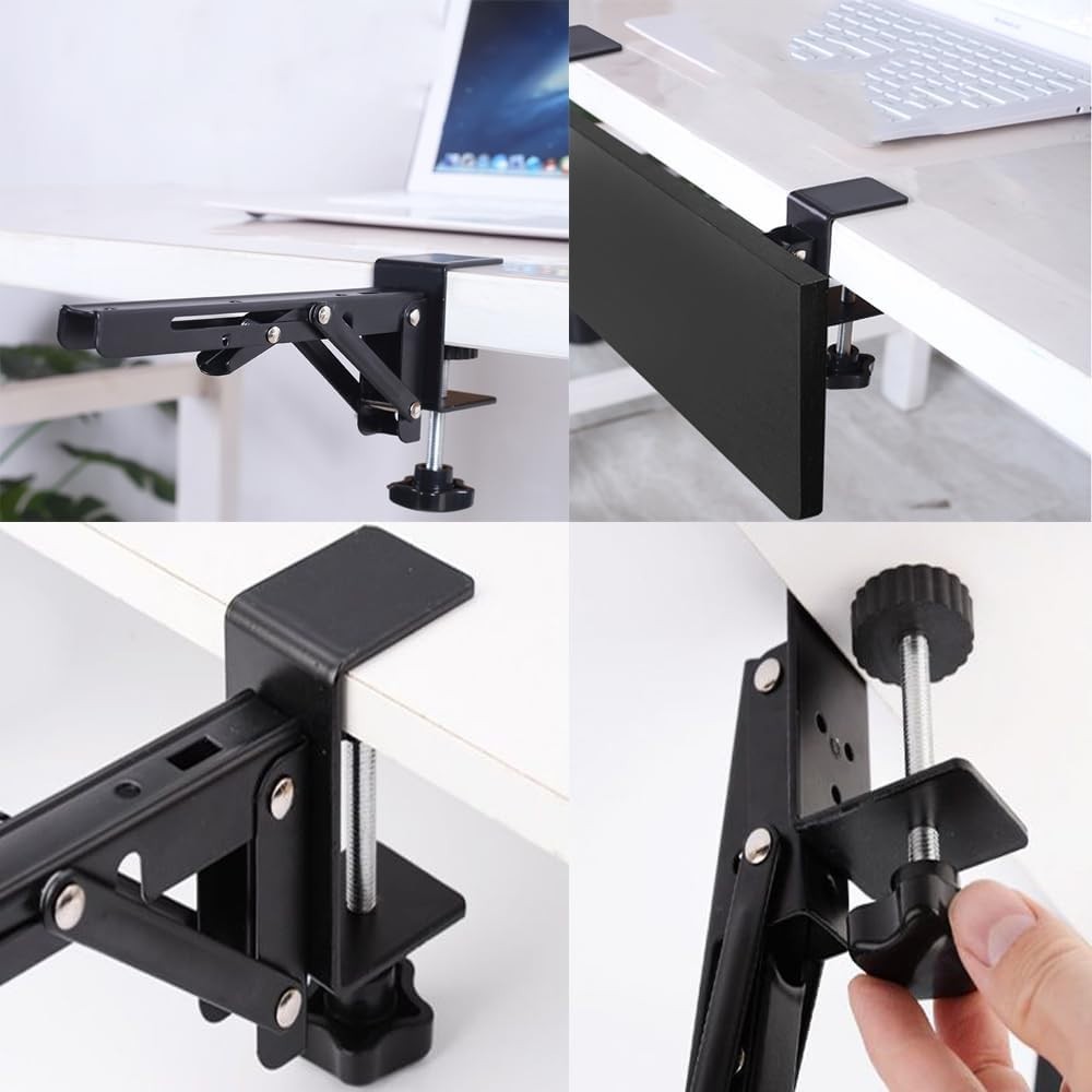 Quick Install Under Desk Keyboard Holder Bracket - Adjustable & Foldable Design