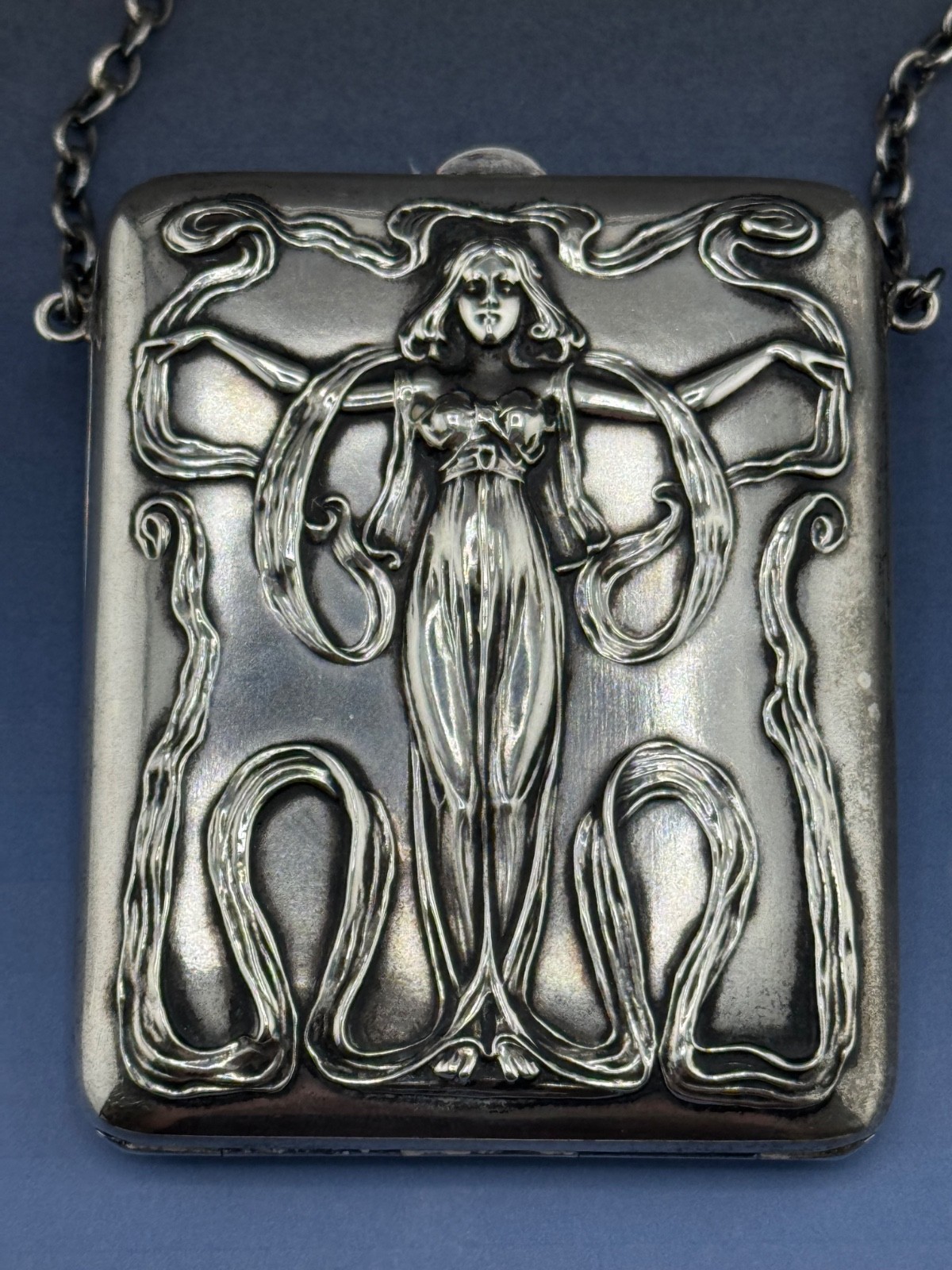 Sterling Silver Purse Art Nouveau Woman with Flowing Dress by Blackington 109 gr