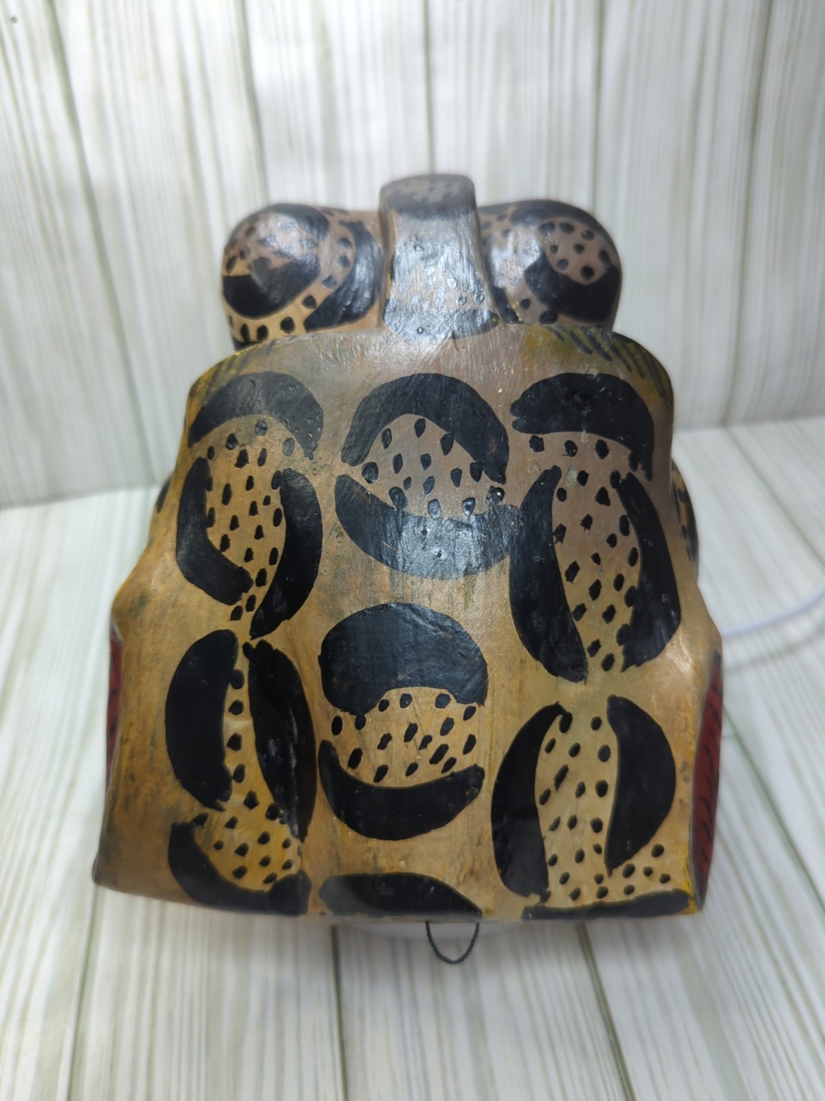 Mexican Nahua Folk Art Guerrero Carved Wood Cat Jaguar Animal Head