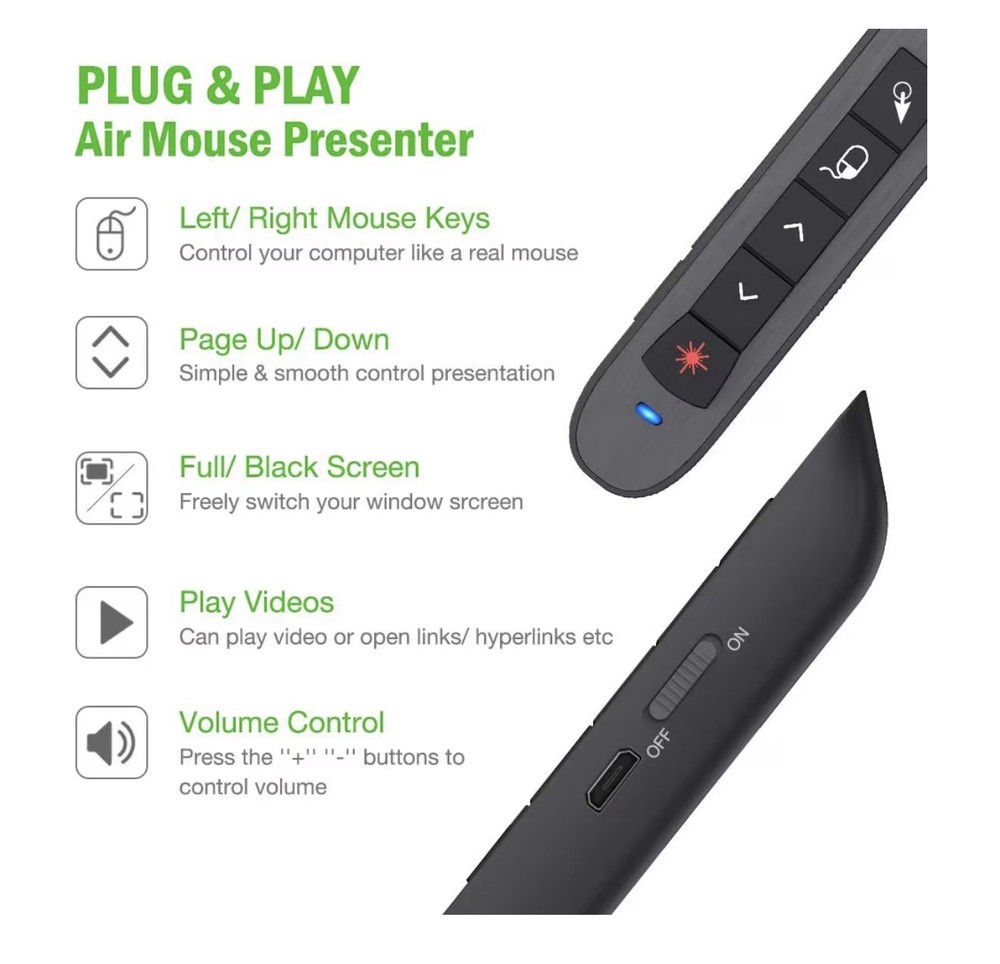 Presentation Clicker Hyperlink Volume Control Wireless Presenter Powerpoint C