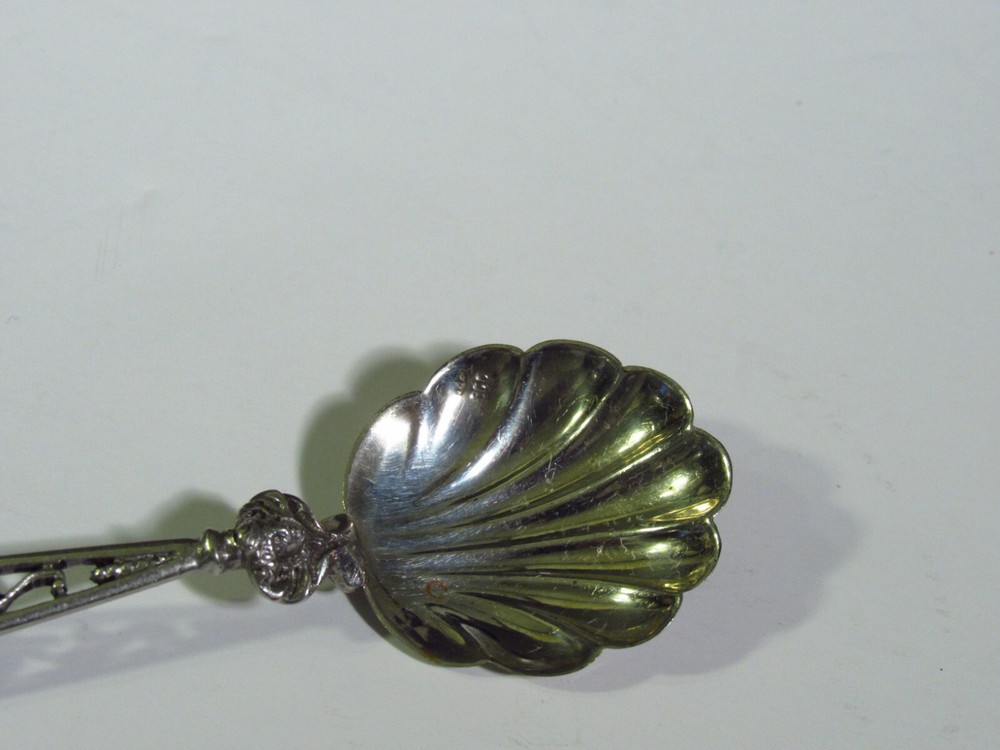 Fancy 3D Figural 800 Silver Scalloped Shell Serving Spoon with Winged Gargoyle