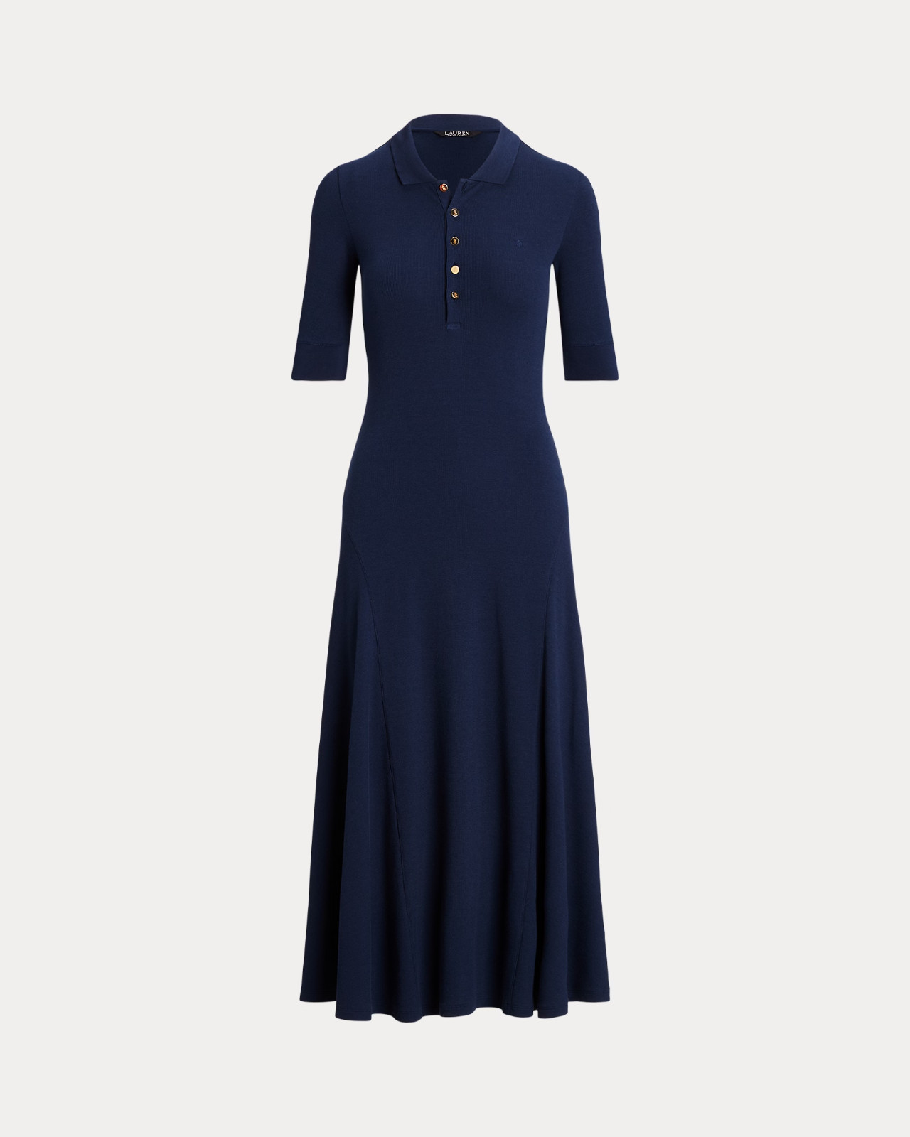 New Lauren Ralph Lauren Cotton-Blend Midi Polo Dress in Navy Blue Size Large