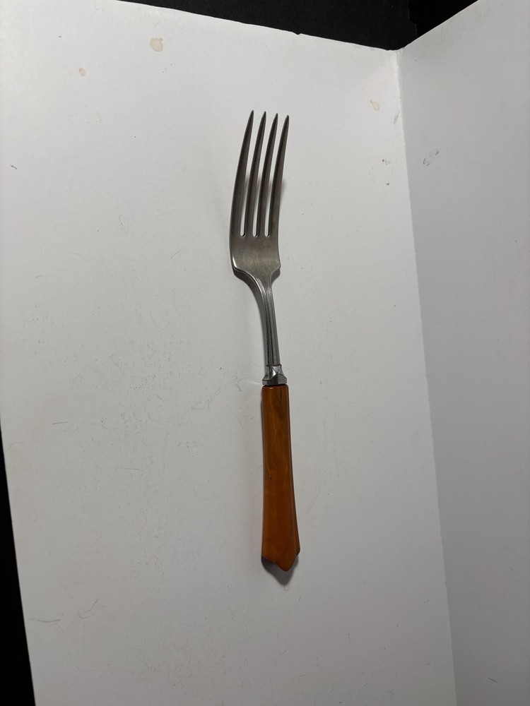 MCM Butterscotch Bakelite Handled Stainless Steel Dinner Fork & Dinner Spoon