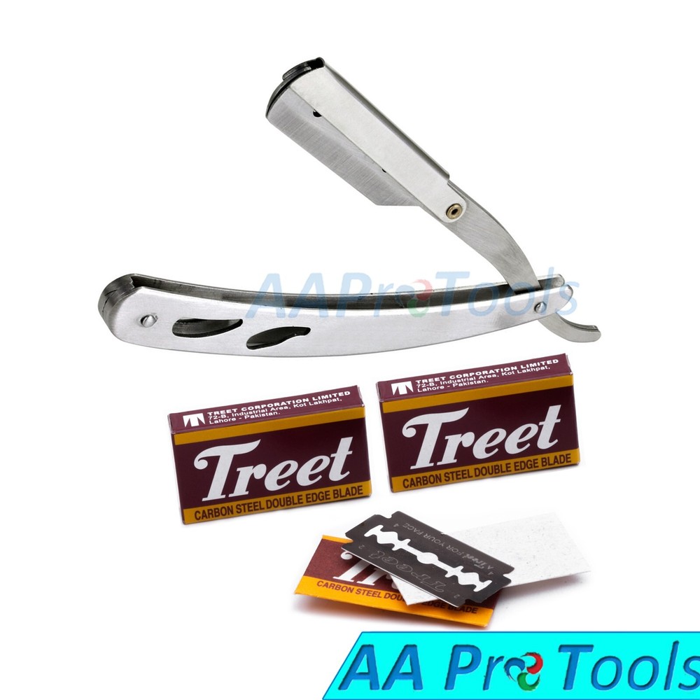 Professional Straight Edge Shaving Razor for Men with 100-Pack Replaceable Blade