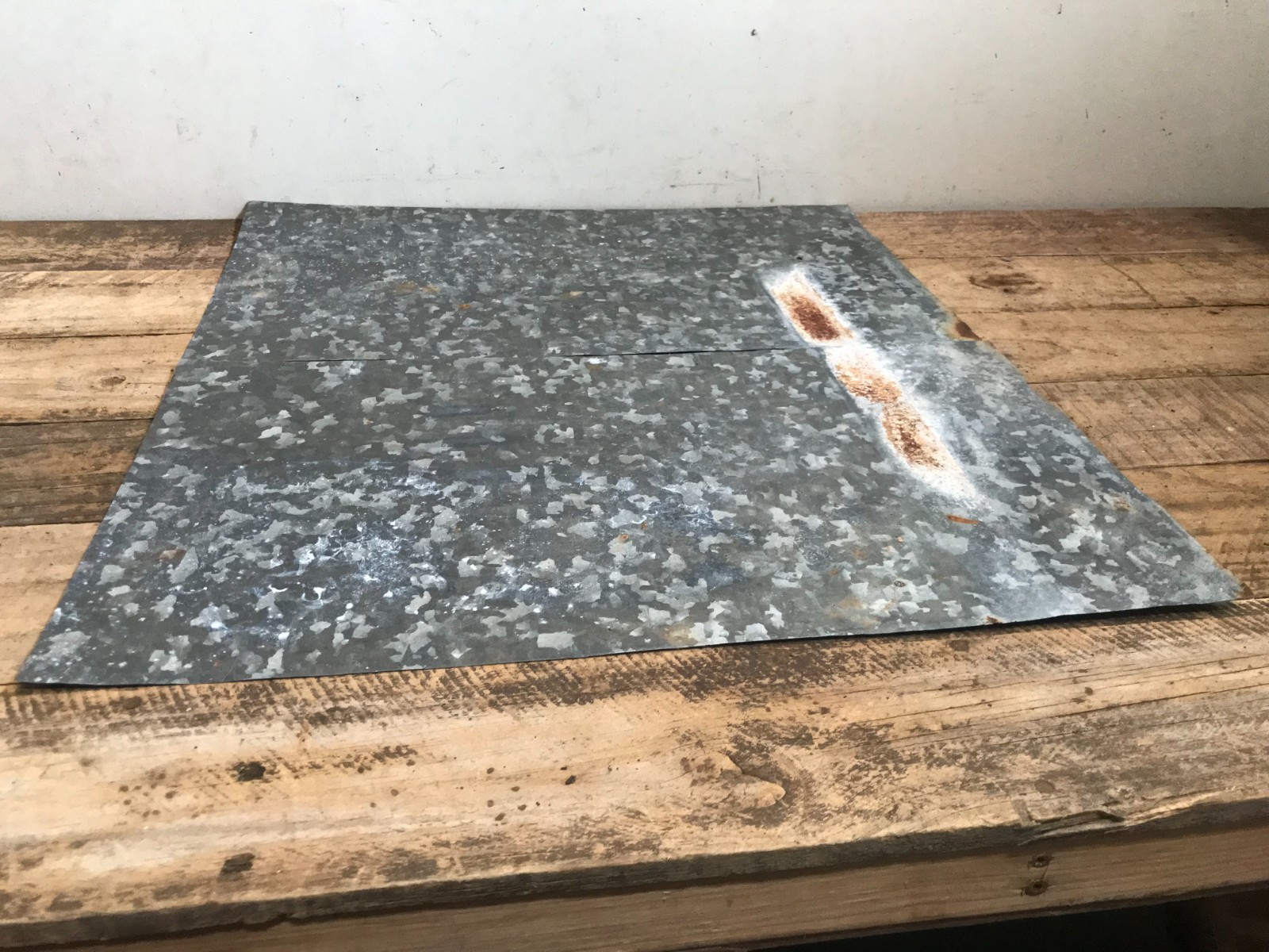 2 Galvanized Sheet Metal Gray/Silver & White Patina Rusty Back Side 18 1/2