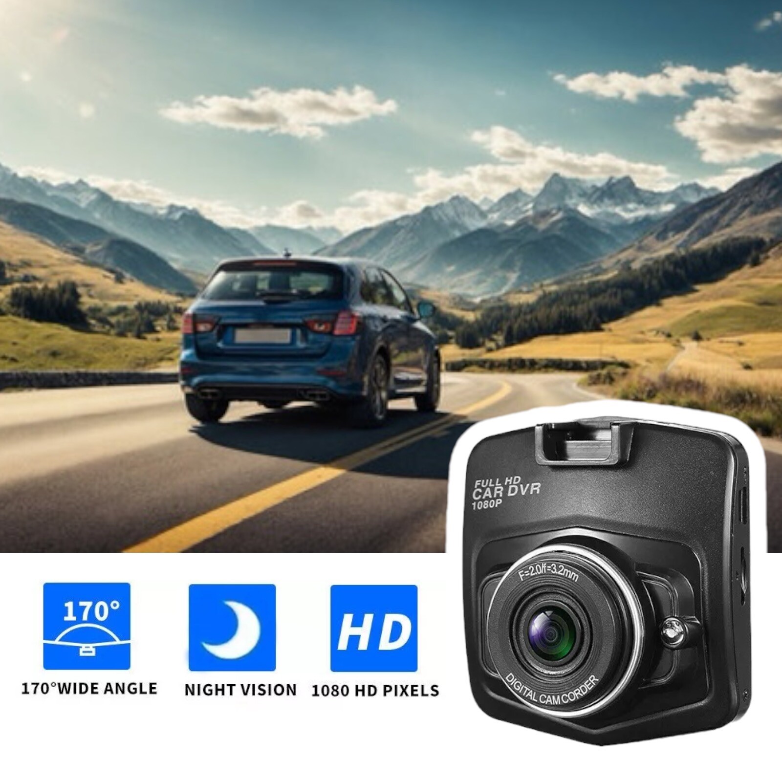 HD 1080P Dash Cam With Night Vision • 2.4” LCD Display • Automotive Car DVR