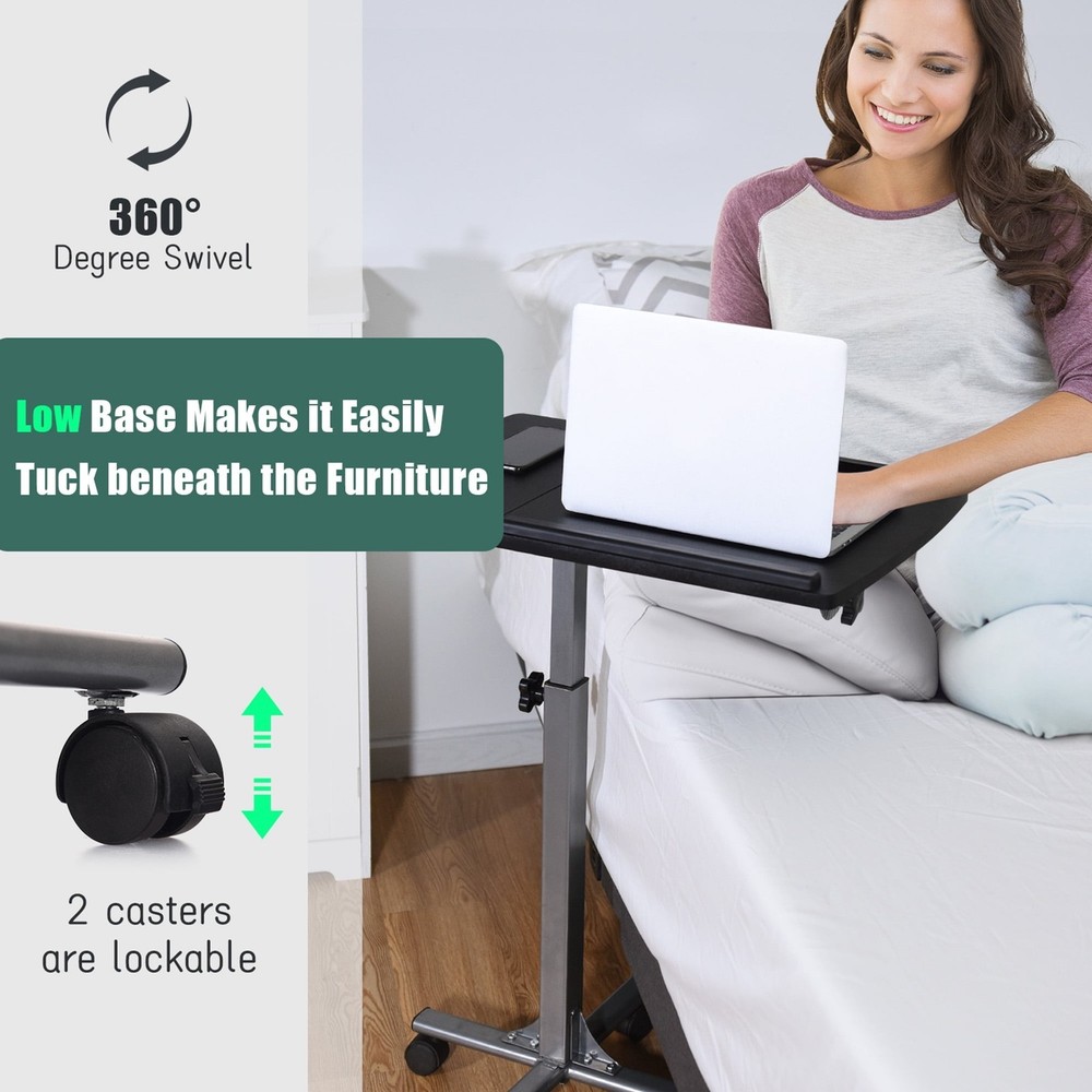 Mobile Laptop Stand on Wheels Height Adjustable Overbed Sofa Side Table