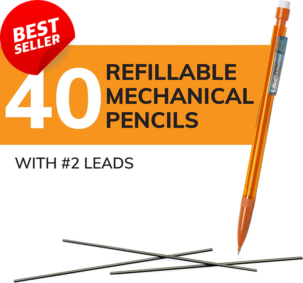 40 Ct Mechanical Pencils 0.7mm Medium Refillable Retractable Smooth