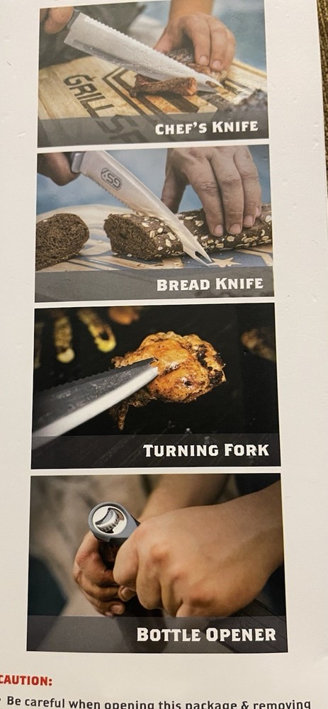 Viper Knife By Grillspec, Multi Use Utility, Chef’s, Bread, Turning Fork, Bottle