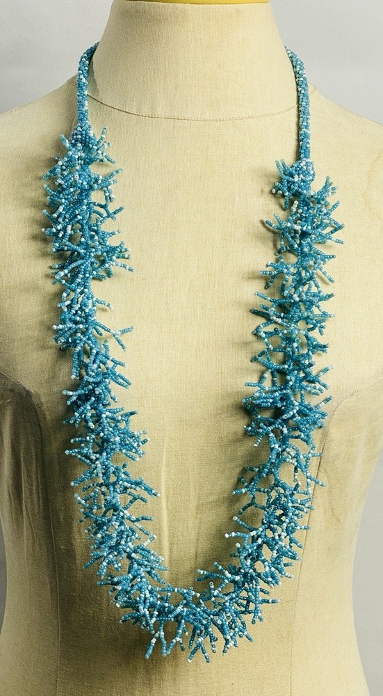 Handcrafted Turquoise Beaded Multi Strand Necklace 40”