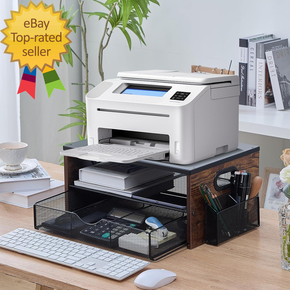 Printer Stand Desktop Printer Stand with 2-Tier Storage Shelves for Home Office