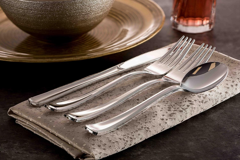 400 Plastic Silverware Set - Silver Cutlery Set - Disposable Flatware Set - 2...