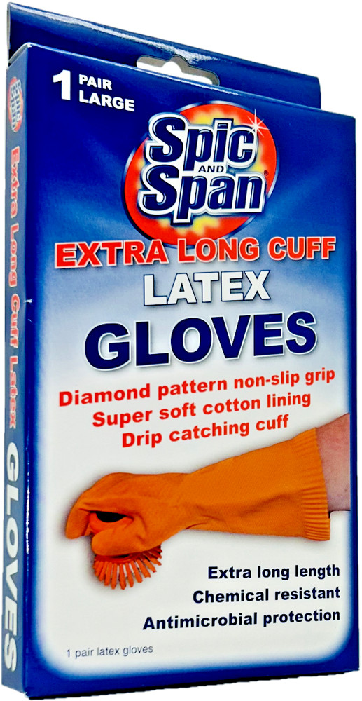 Spic and Span Extra Long Cuff Latex Gloves Diamond Pattern Non-Slip Grip Orange