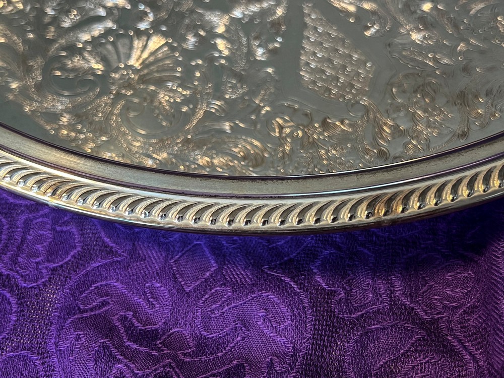 Leonard Silverplate Pierced Tray with Decorative Etching - 13” Diameter