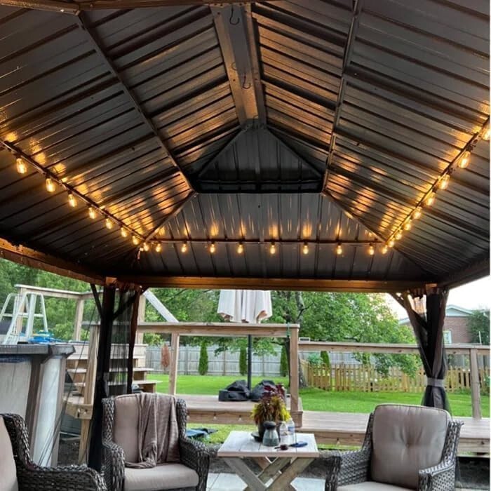 Domi 12' x 20' Hardtop Gazebo Outdoor Aluminum Gazebo Brown