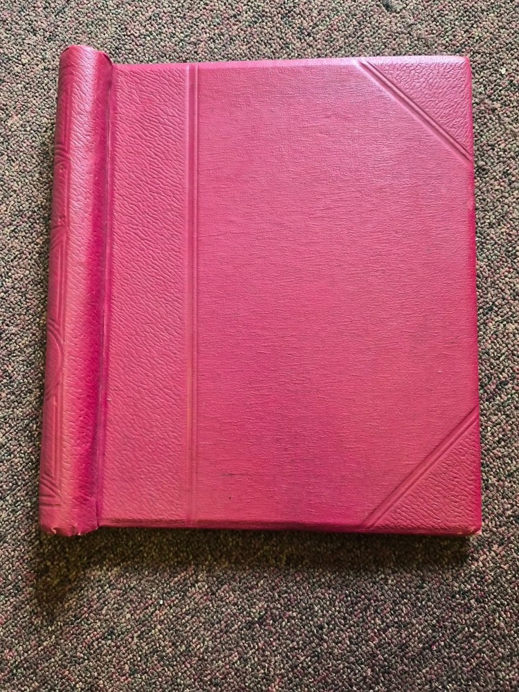 Vintage 1960's Red spring back Stamp Album with black leaves with interleaving