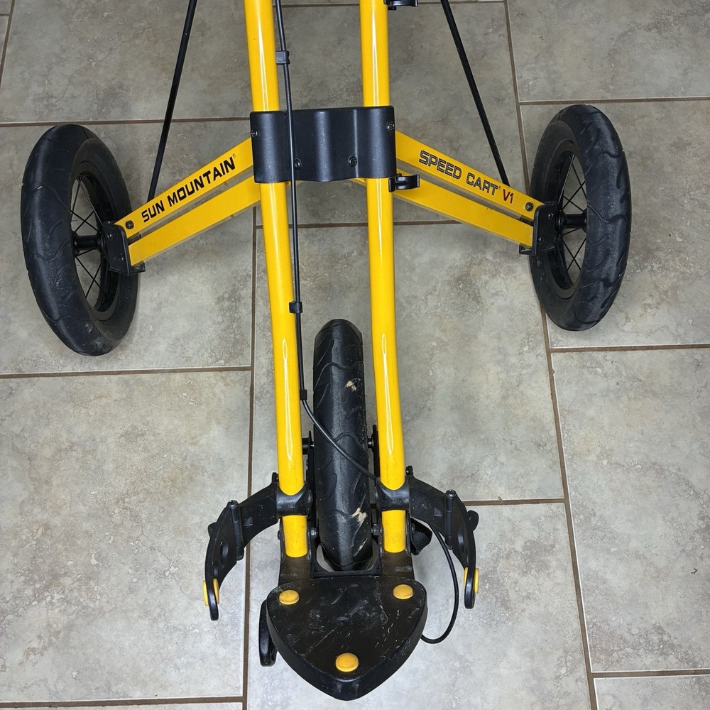 Sun Mountain Yellow Push Pull Golf Speed Cart 3 Wheel Folding Collapsible