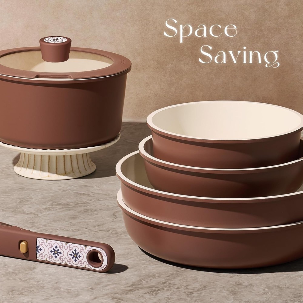 Versatile 19-Piece Ceramic Cooking Set: Detachable Handles for Compact Storage
