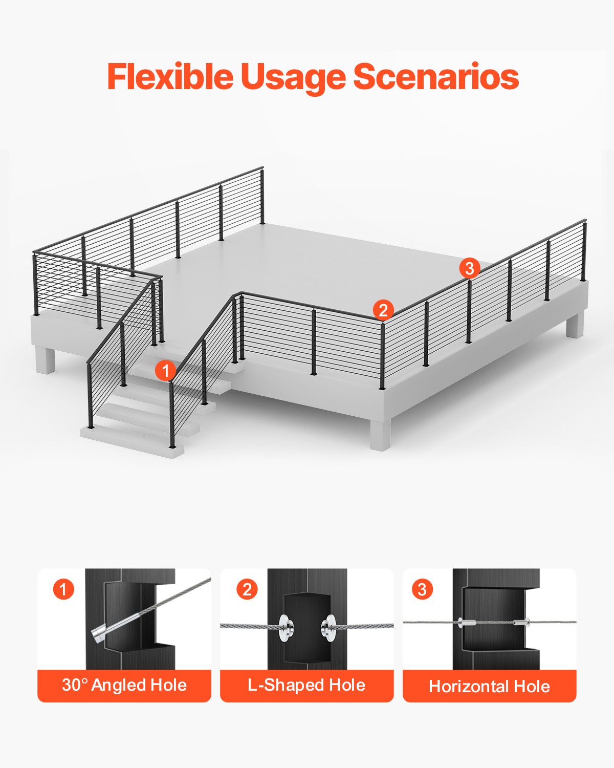 VEVOR Cable Railing Post 42x2x2 In with Pre-Drilled Holes 1JZLGZXHS106AWJO6001V0