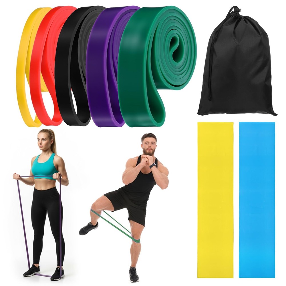 8pcs Pull Up Assistance Bands Set 5pcs Resistance Bands & 2pcs Thin Pull Up B...