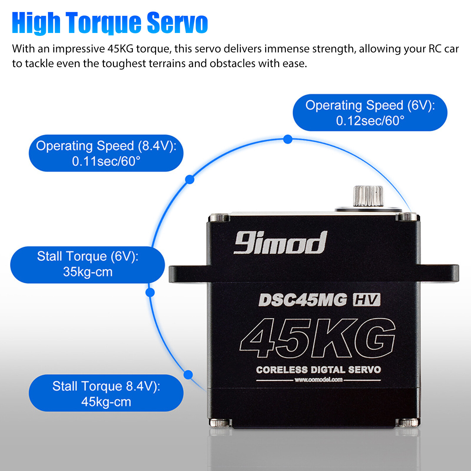 45KG Waterproof Digital Servo Metal Gear High Torque &Speed Steering for 1/10 RC