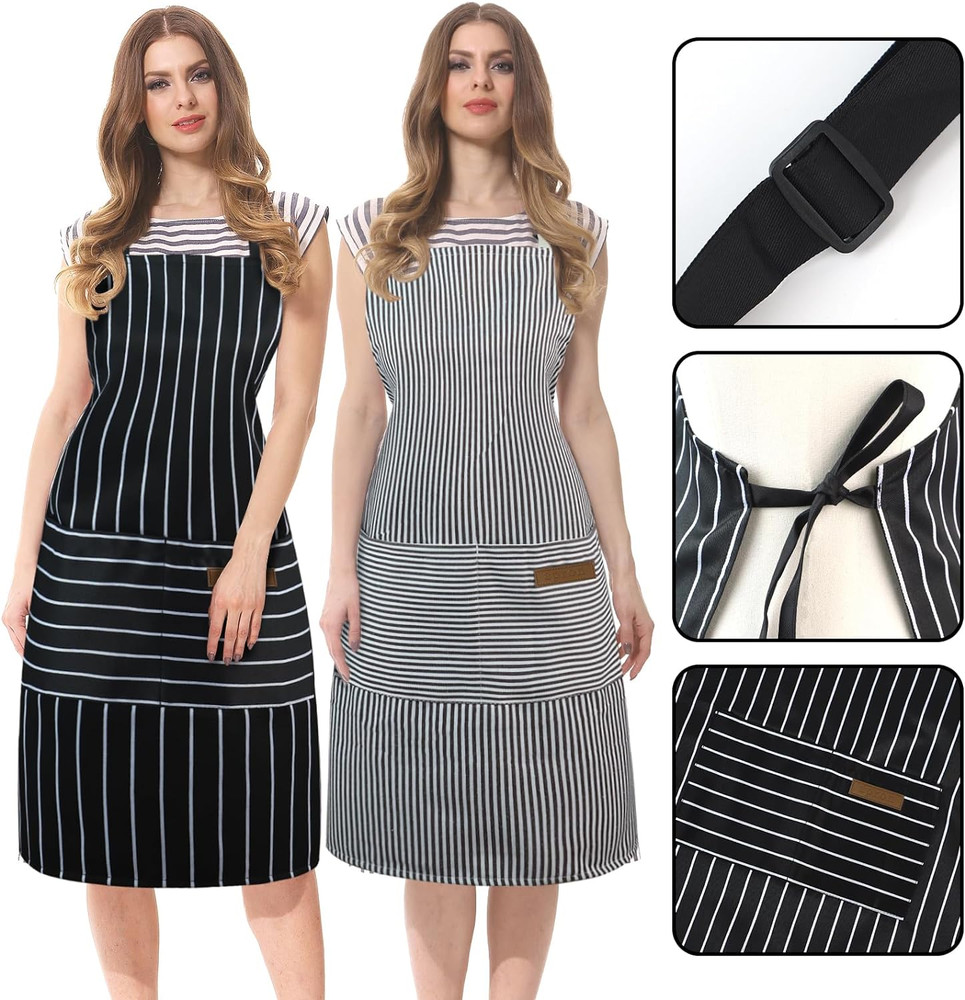 2pcs Apron-Unisex, Adjustable Bib Kitchen Apron, Cooking Chef Apron with Pockets