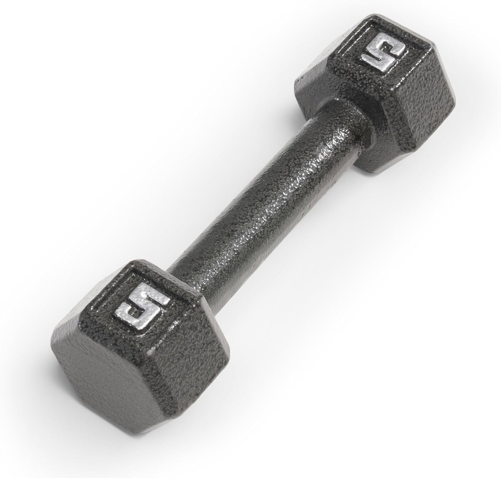 5 lb Cast Iron Hex Dumbbell with Knurled Handle for Ultimate Grip & Control