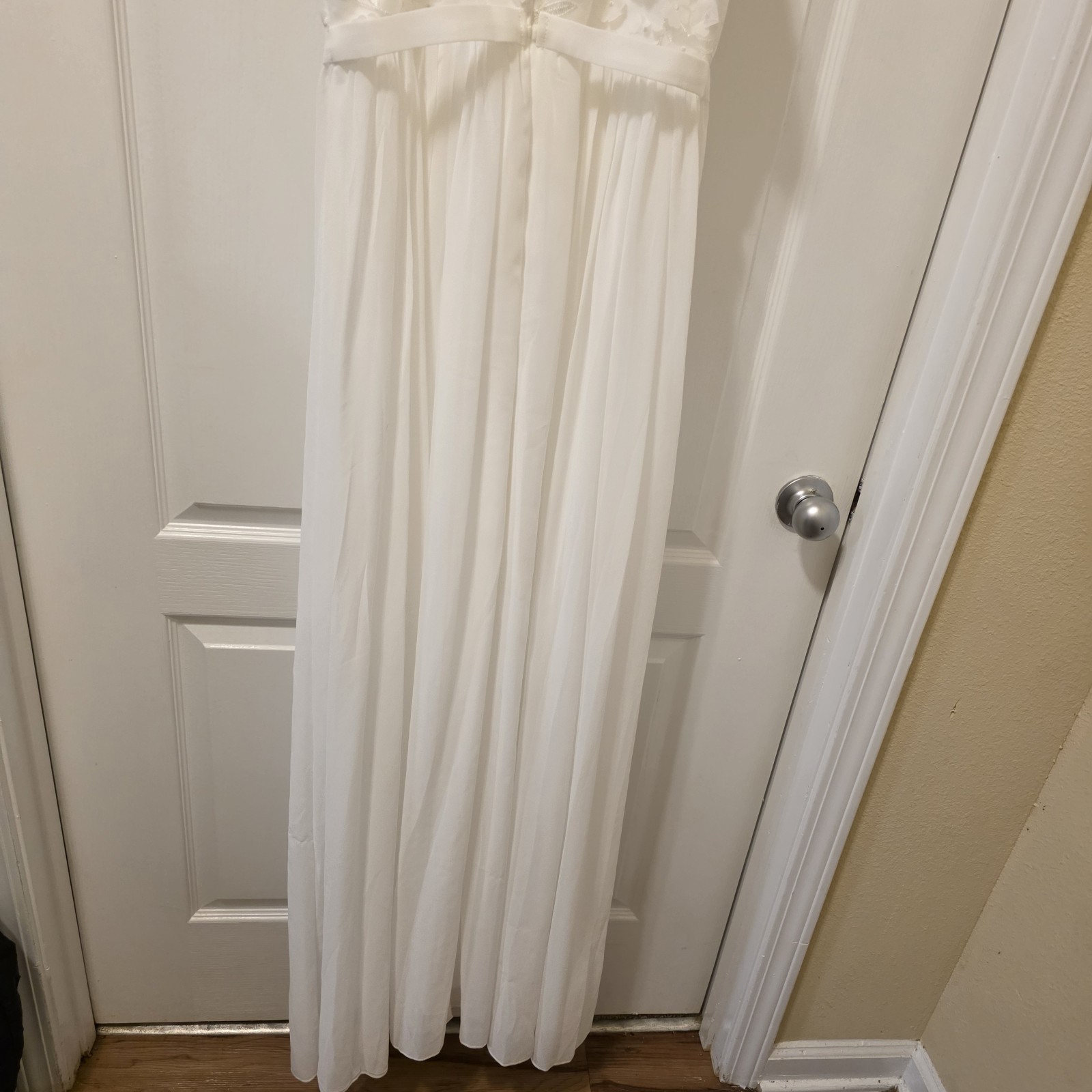 Wedding Dress Slim Straps Floral Embellished V Neck Slit On Left Side