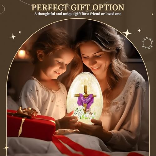 Ester Egg Light Decorations, 8.27'' Lighted Glass Egg Tabletop Decor He is