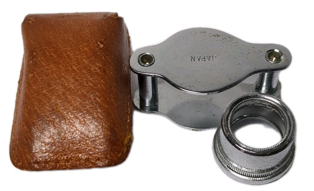 Beauty WARD'S 10x Jeweler Magnifier Loup -Made In Japan~Leather Case~VTG~RARE!