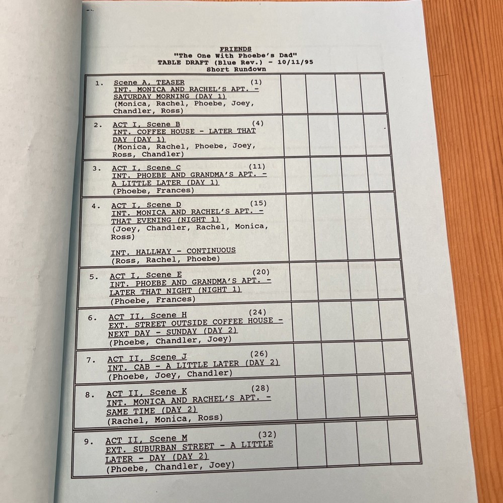 Friends Script "The One With Phoebe's Dad" Rare! Episode #9