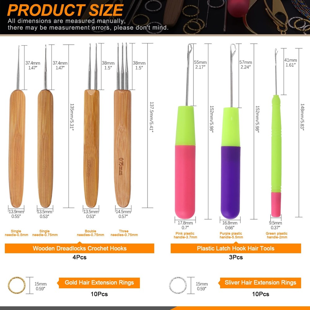 Rustark 49Pcs Dreadlocks Crochet Hook Tools Kit Hair Braid Dreadlocks Needle Int
