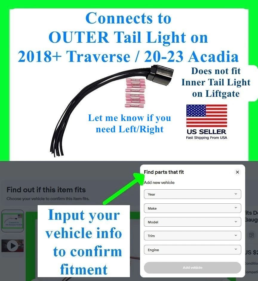 for 2018+ Traverse / Acadia 20-23 OUTER Taillight Connector Plug Wiring Pigtail
