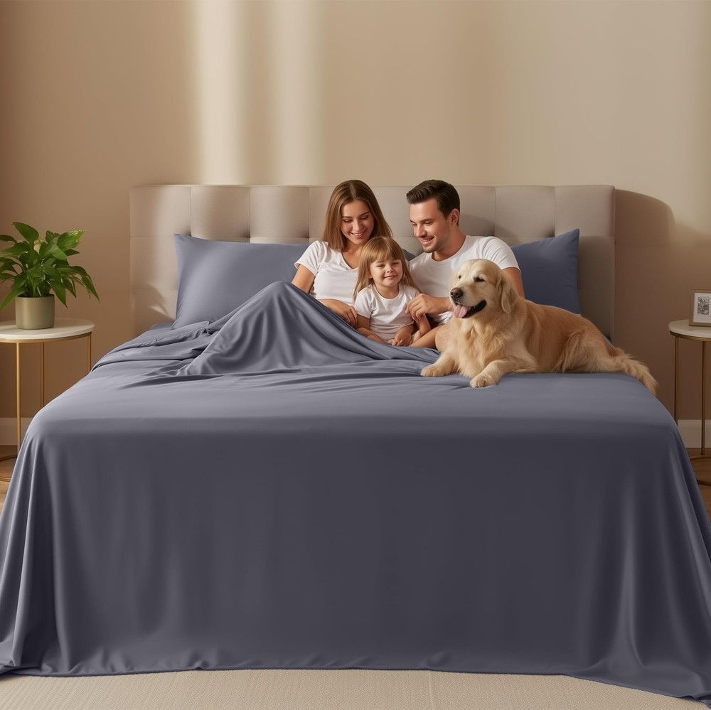 King Size Sheet Set – 4 Piece Bed Sheets, Soft and Breathable Microfiber, Inc...