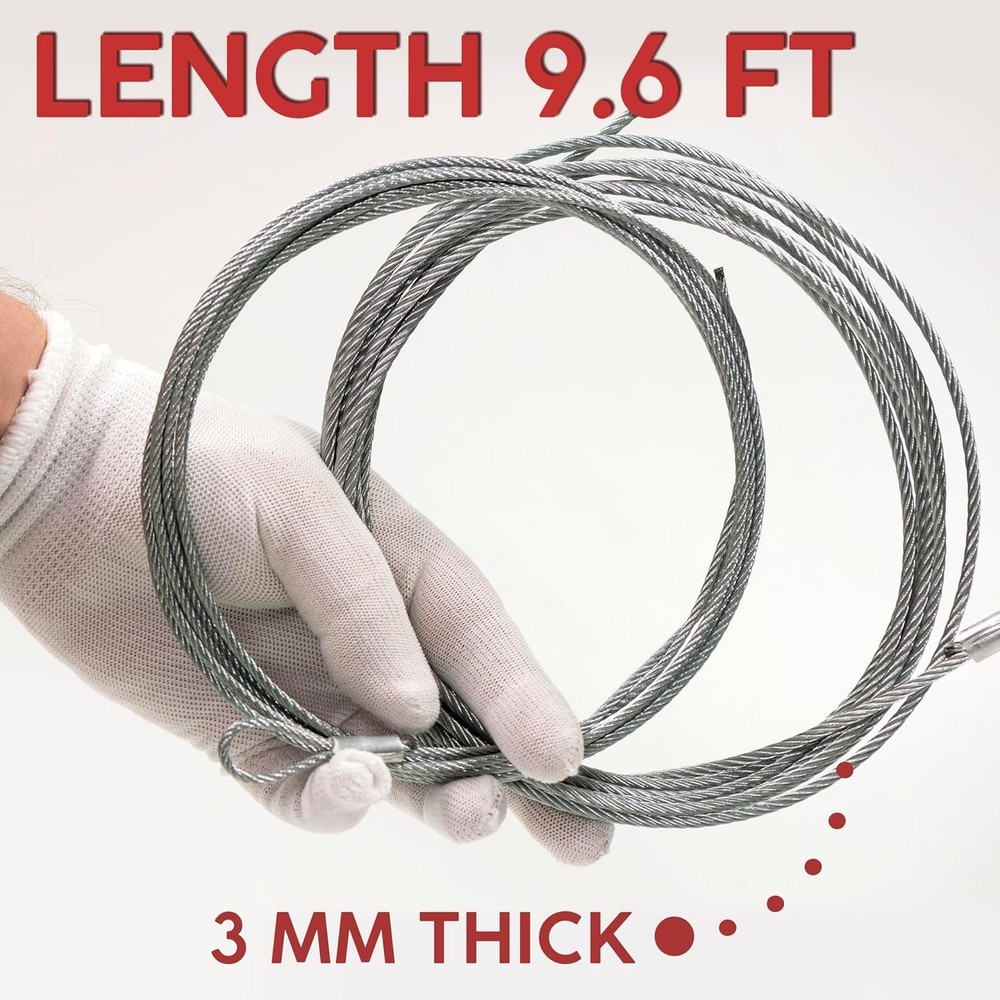 2 Pack 9.6 FT Garage Door Cables Torsion Spring Wire, Replacement Silver