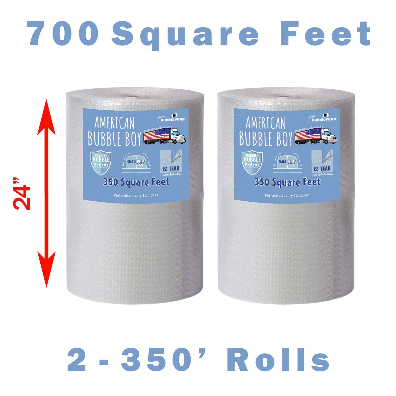 24" Small Plus (3/16) American Bubble Boy Bubble Wrap - 700 Square feet