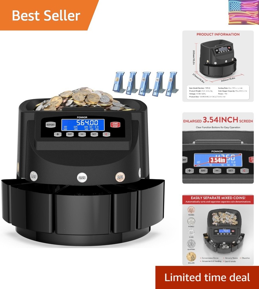 Coin Counter Machine Sorter Change and Wrapper Roller Counting Organizer Sort...