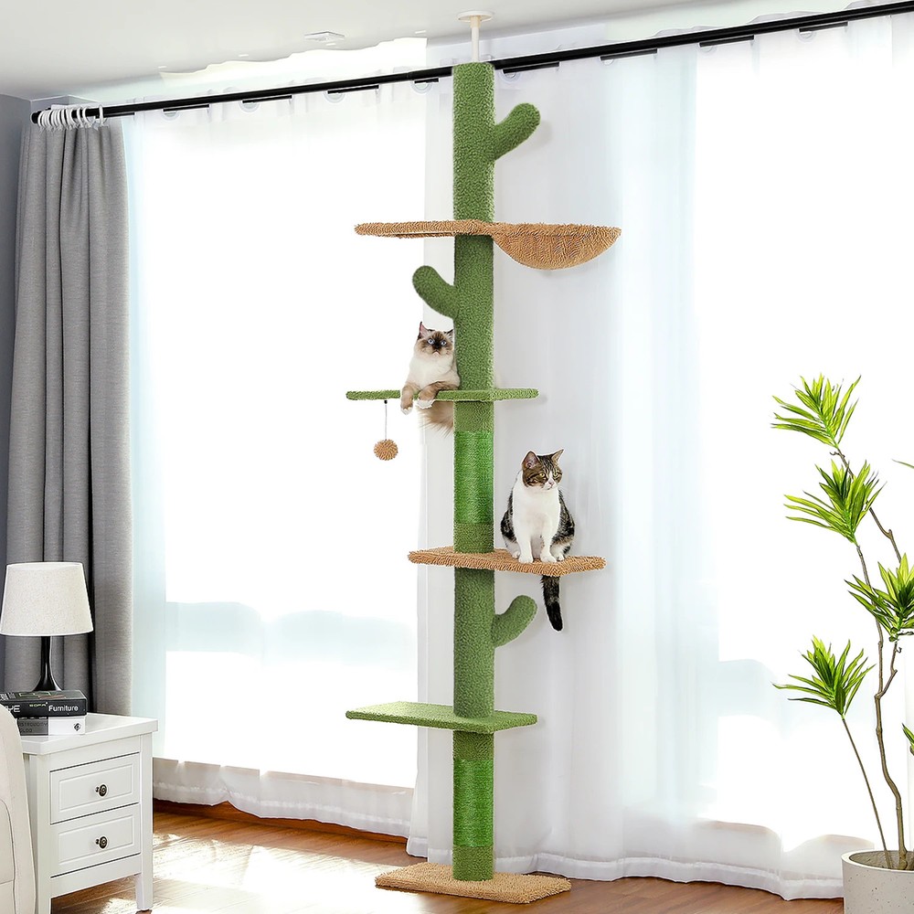 Adjustable Height Cat Tree Home Floor to Ceiling Cat Tower with Scratching Posts