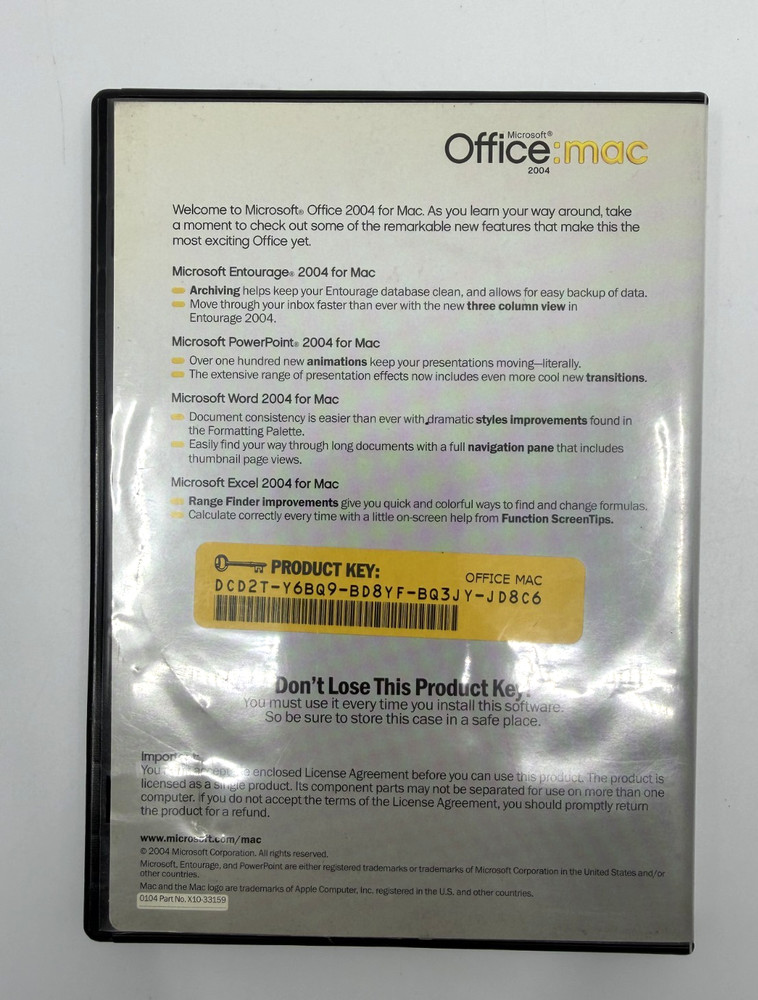 Microsoft Office Mac 2004 Includes Product Key
