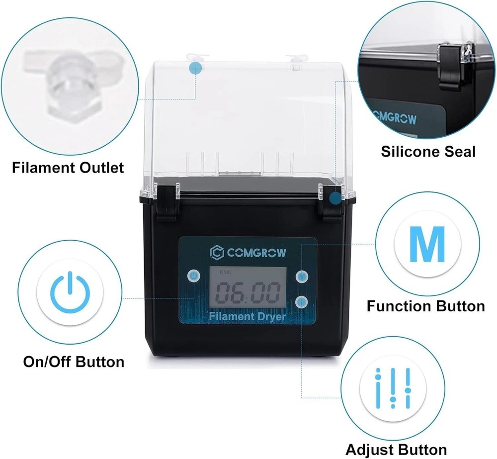 Compact 3D Filament Dryer Box with Effective Humidity Control and Storage