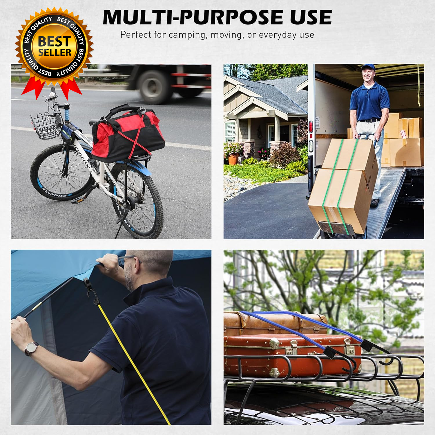 60-Piece Bungee Cords Assorted Sizes 10" 18" 24" 32" 40" Bungee Cords with Hooks