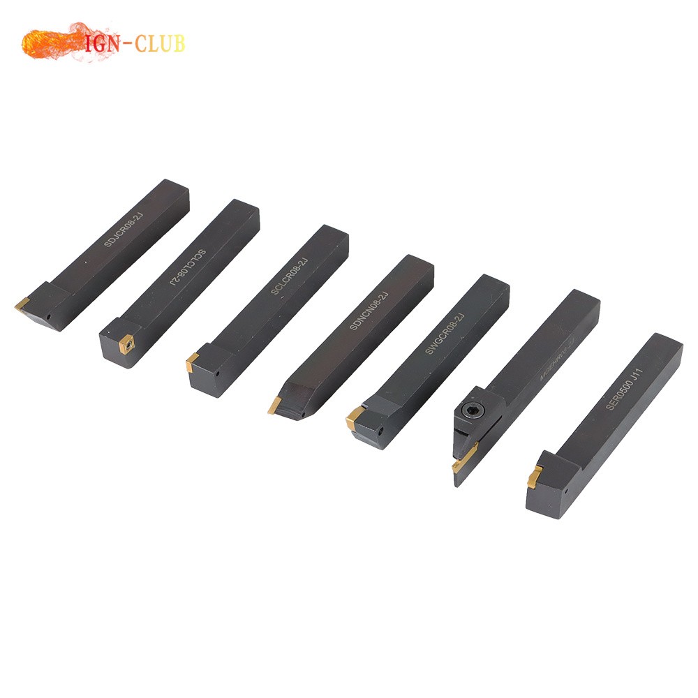 7Pcs Carbide Indexable Turning Tool 1/2" Lathe Tool Bit Thread Insert Holder Kit