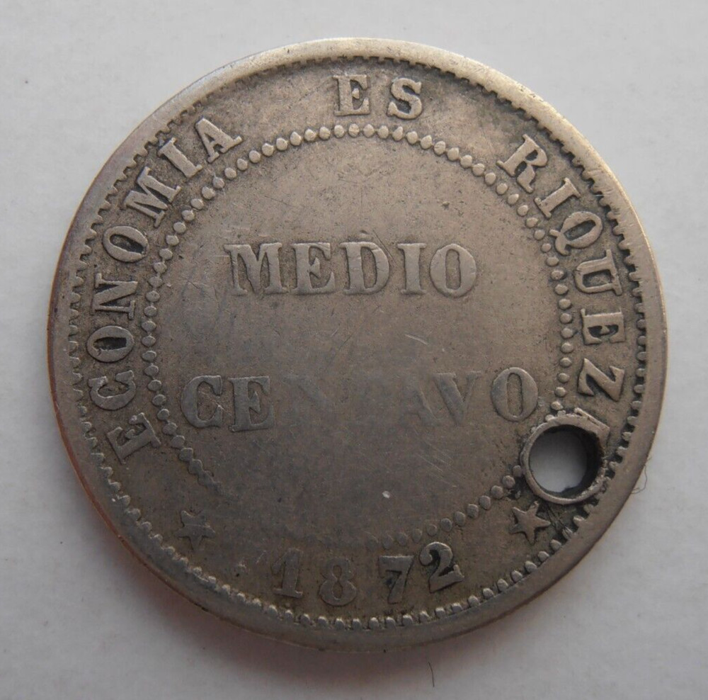 CHILE HALF CENTAVO 1872 HOLED