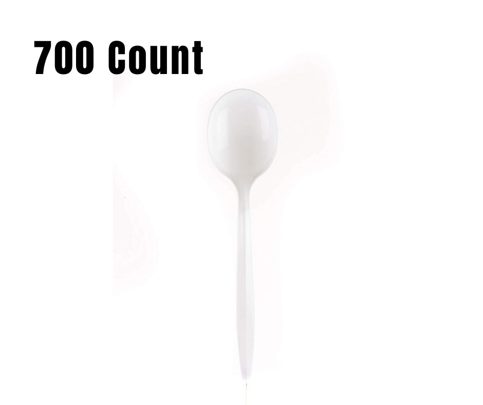 700 Pack - Medium Weight White Disposable Plastic Cutlery Spoons