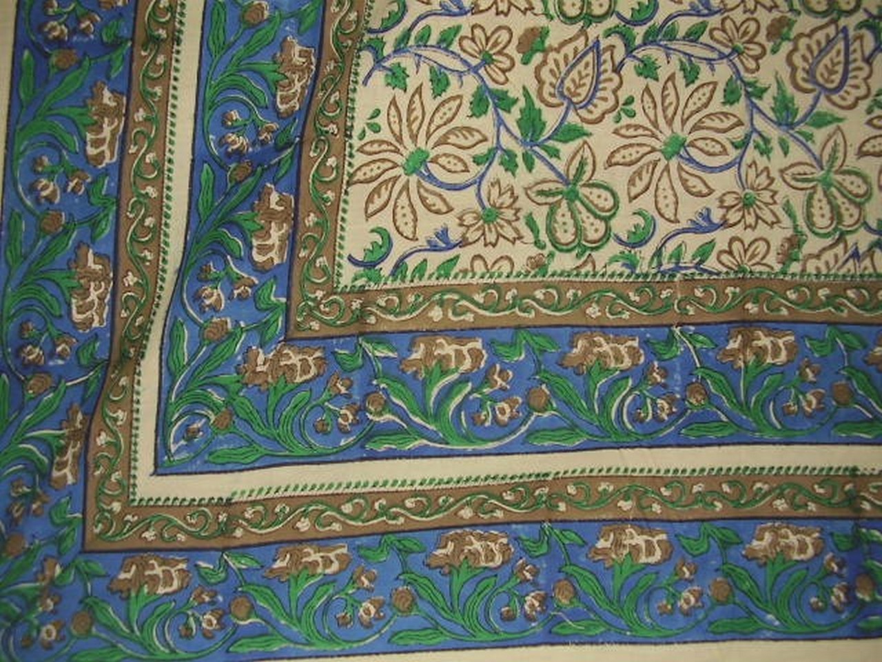 Block Print Indian Tapestry Cotton Bedspread 108" x 88" Full-Queen Blue