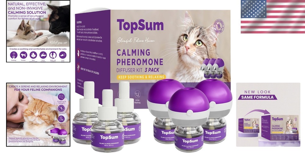 Cat Pheromone Diffuser Set - Long-lasting Calm for Cats, 3 Pack