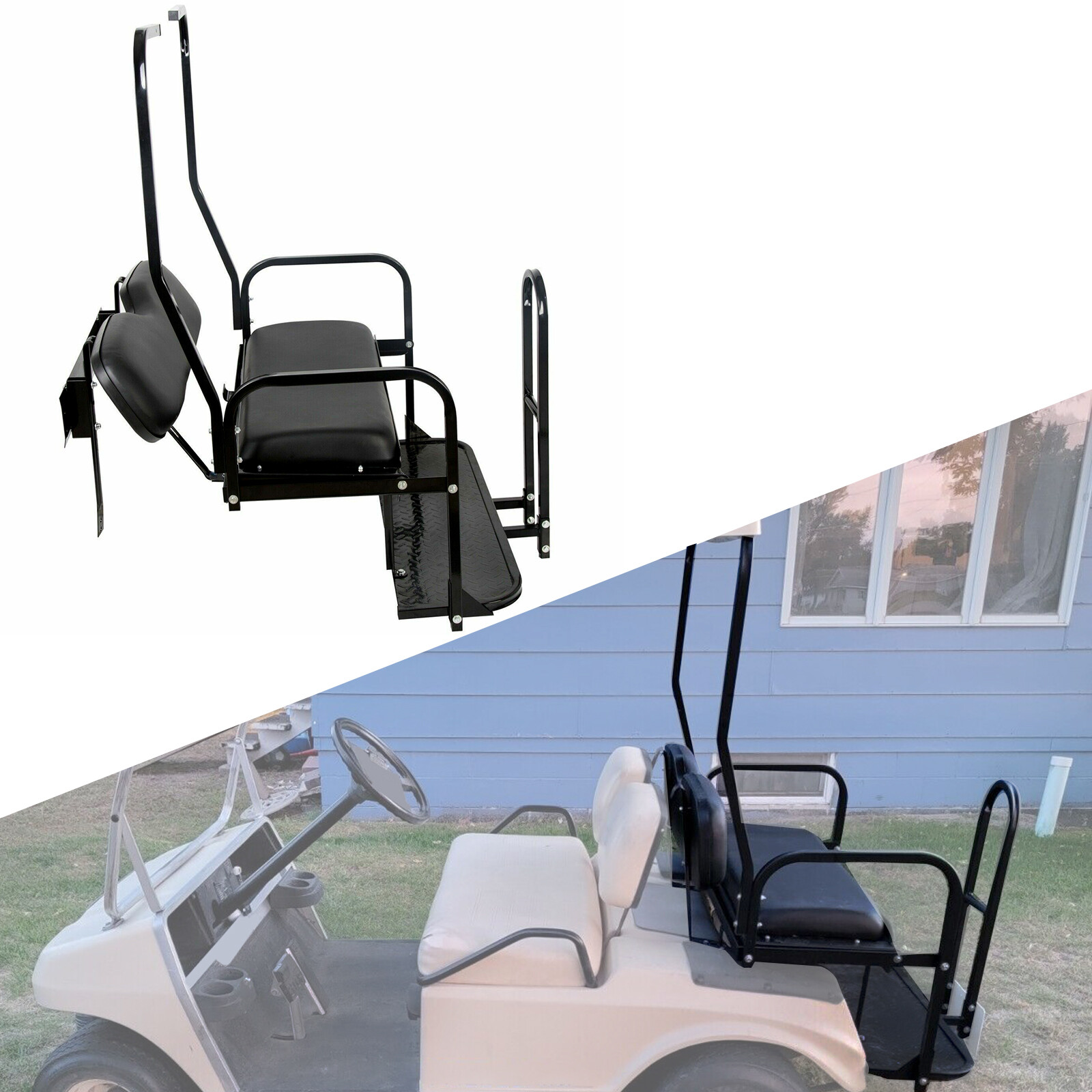 For 1982-2000 Club Car DS Golf Cart Flip Folding Rear Seat Kit w/ Grab Bar